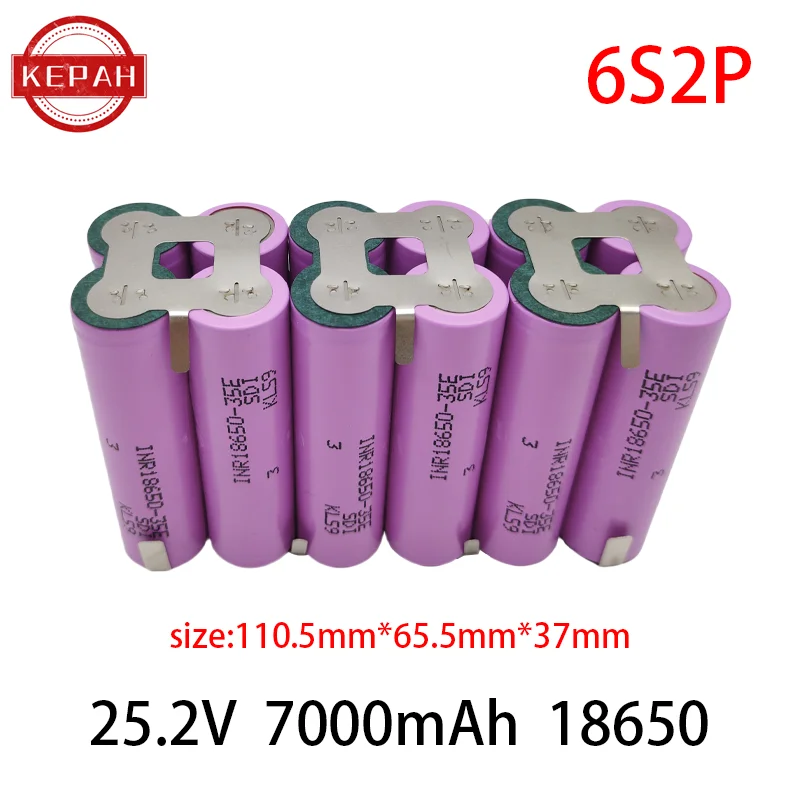 تخصيص5S2P 5S3P 5S4P 6S2P 8.4V 3.7V 10.8V 16.8V 18V 25.2V 18650 35E بطارية حزمة 3500mAh لخلية الحفر الكهربائية مفك البراغي