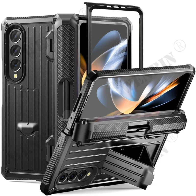 Case For Samsung Z Fold 5 4 3 Magnetic Hinge Slide Pen Slot Stand Case Built in Film Armor Bracket Cover