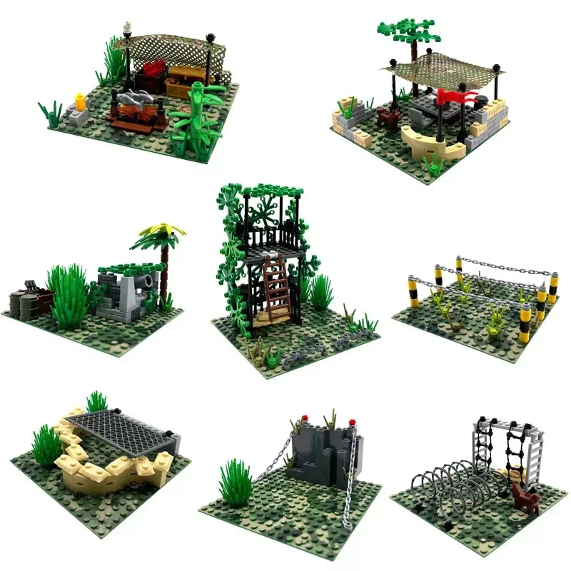 

MOC Military Jungle Scene Command Battalion Building Blocks Cannon Sentry Trench DIY Assembled Kids Toy Birthday Present