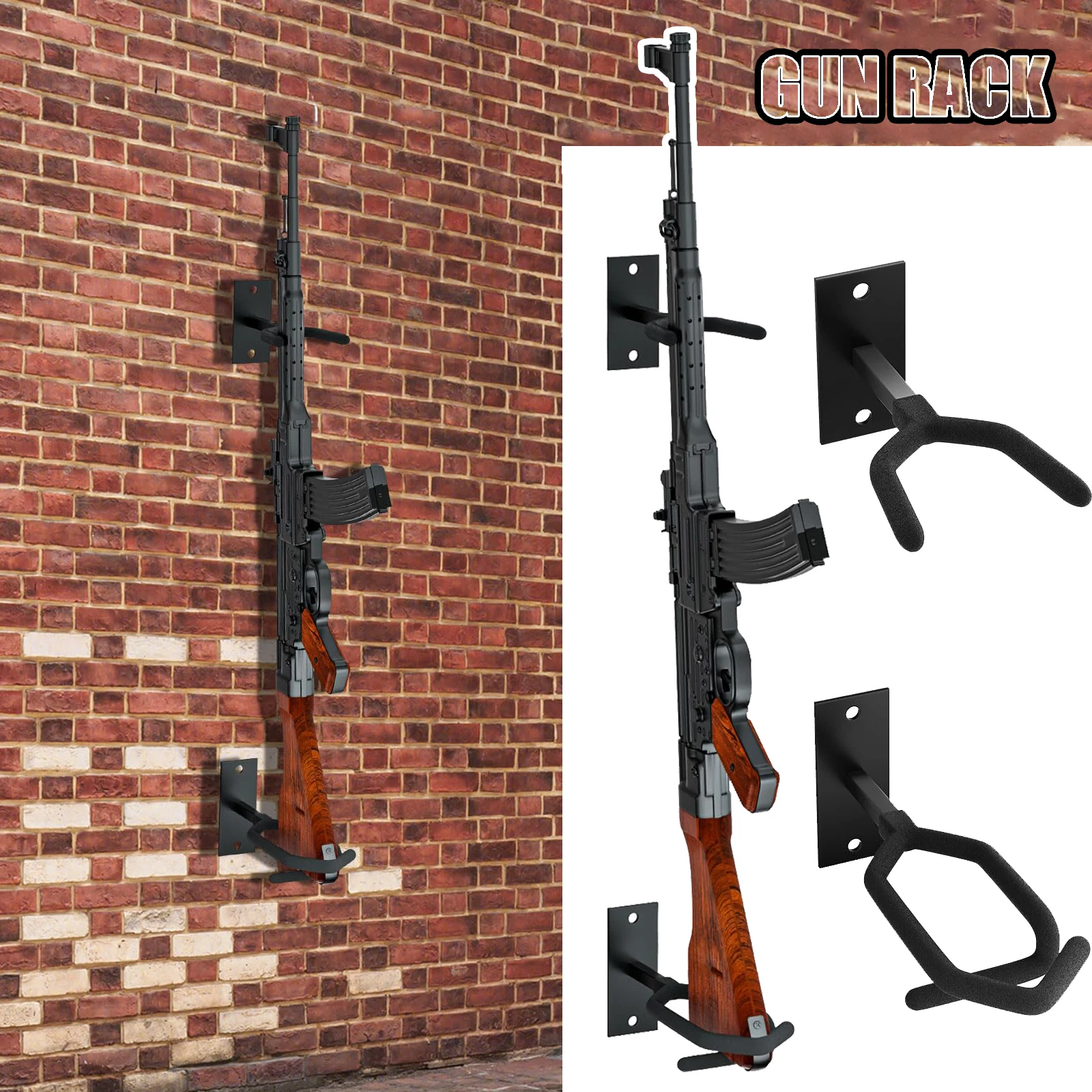 Gun Rack Wall Mount Metal Shotgun Rack Indoor Adjustable Rifle Storage Holder with Soft Padding Vertical Gun Display Safe Stand