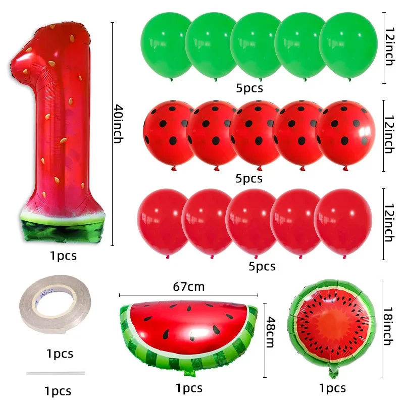 

19pcs New Hawaiian Theme Party Watermelon 40-inch Digital 1 Aluminum Film Balloon suit One-Year-Old Party Dress