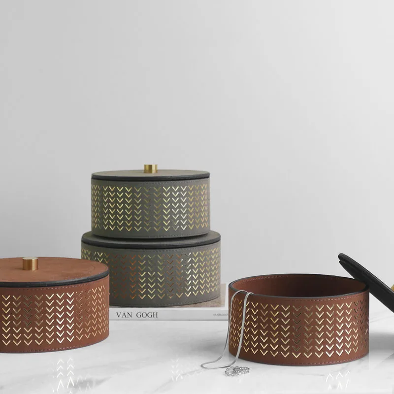 Современный кожаный круглый органайзер для ювелирных изделий с золотой шкалой, enfeites para casa decoracao, комод для спальни, гардероба, декоративная коробка