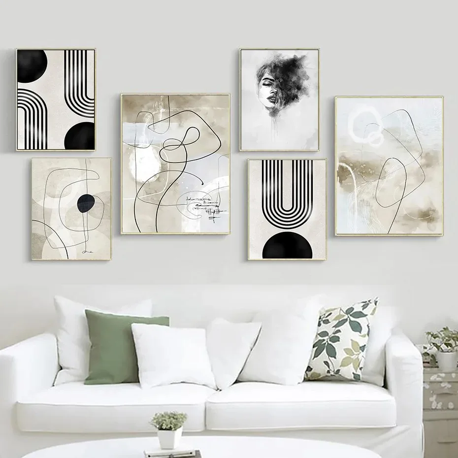 1pc frameless Canvas Painting Abstract Geometric Line Arch Mid CenturyMinimalist Wall Art Print Canvas Painting Posters for Livi