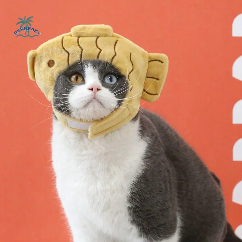 

Cat Headwear Japanese Style Taiyaki Head Cover Soft Cartoon Cat Headgear Comfortable Snapper Pet Hat Cosplay Party