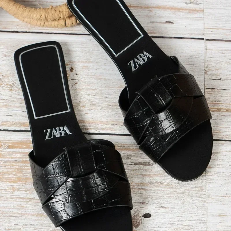 2024 New Women's Shoes Square Head Cross Flat Summer Sandals Simple Flip-flops Women Wear Slippers image 2