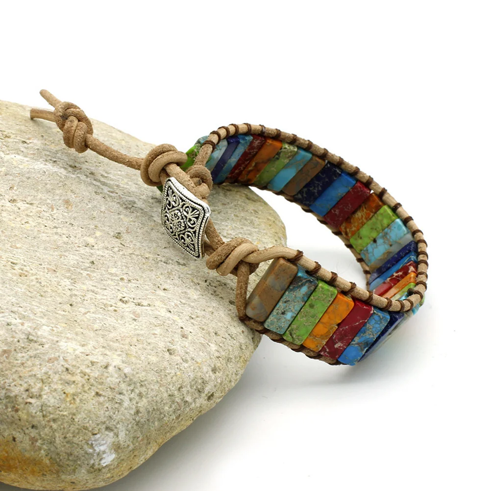 

Bohemian Style Colorful Natural Stone Bracelet Handmade Knitted Lightweight Durable Wrist Decoration Party Travel Daily Use