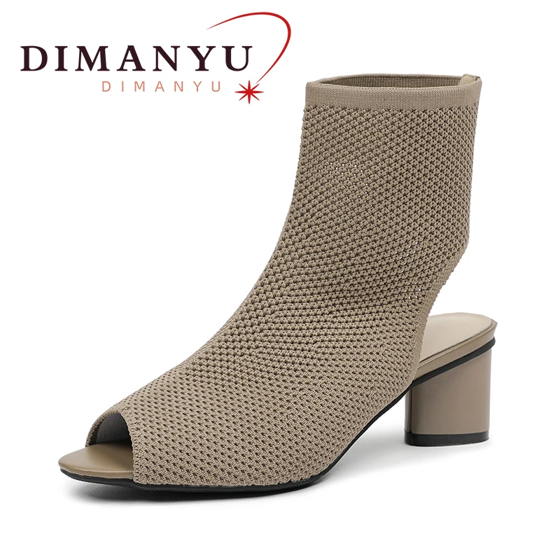 

DIMANYU Women Shoes Fish mouth 2024 Summer New Pointed Women Knitted Shoes Large Size Fashion Open Toe Roman Shoes for Women