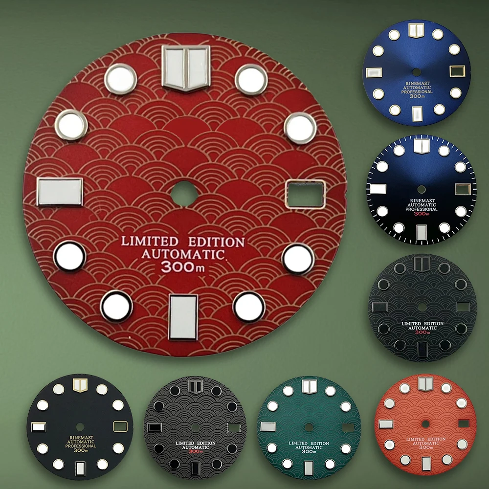 جديد 28.5 مللي متر S شعار NH35 موجة البحر مقياس السمك نمط الطلب صالح NH36/4R/7S اليابانية حركة الأخضر مضيئة ساعة اكسسوارات #1