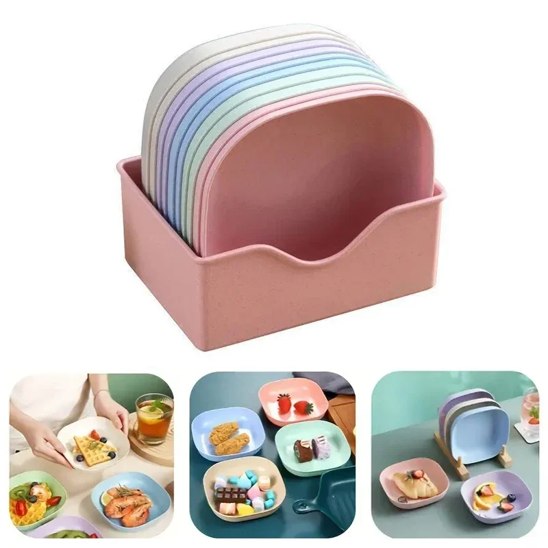 10 Square Dinner Plates with 1 Holder Portable Food Plate Set for Snacks Dessert Plastic Candy Cookie Storage Tray for Christmas