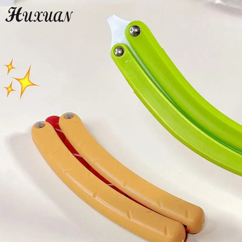 1pc 3D Printing Gravity Hot Dog Butterfly Knife Banana Radish Knife Model Push Card Decompressionn Toy Student Prize