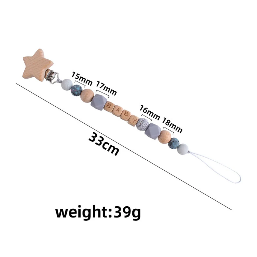 Bebê silicone chupeta clipes, grânulo de madeira, contas, corrente, chupeta titular, chupeta titular, mamilo, chupeta