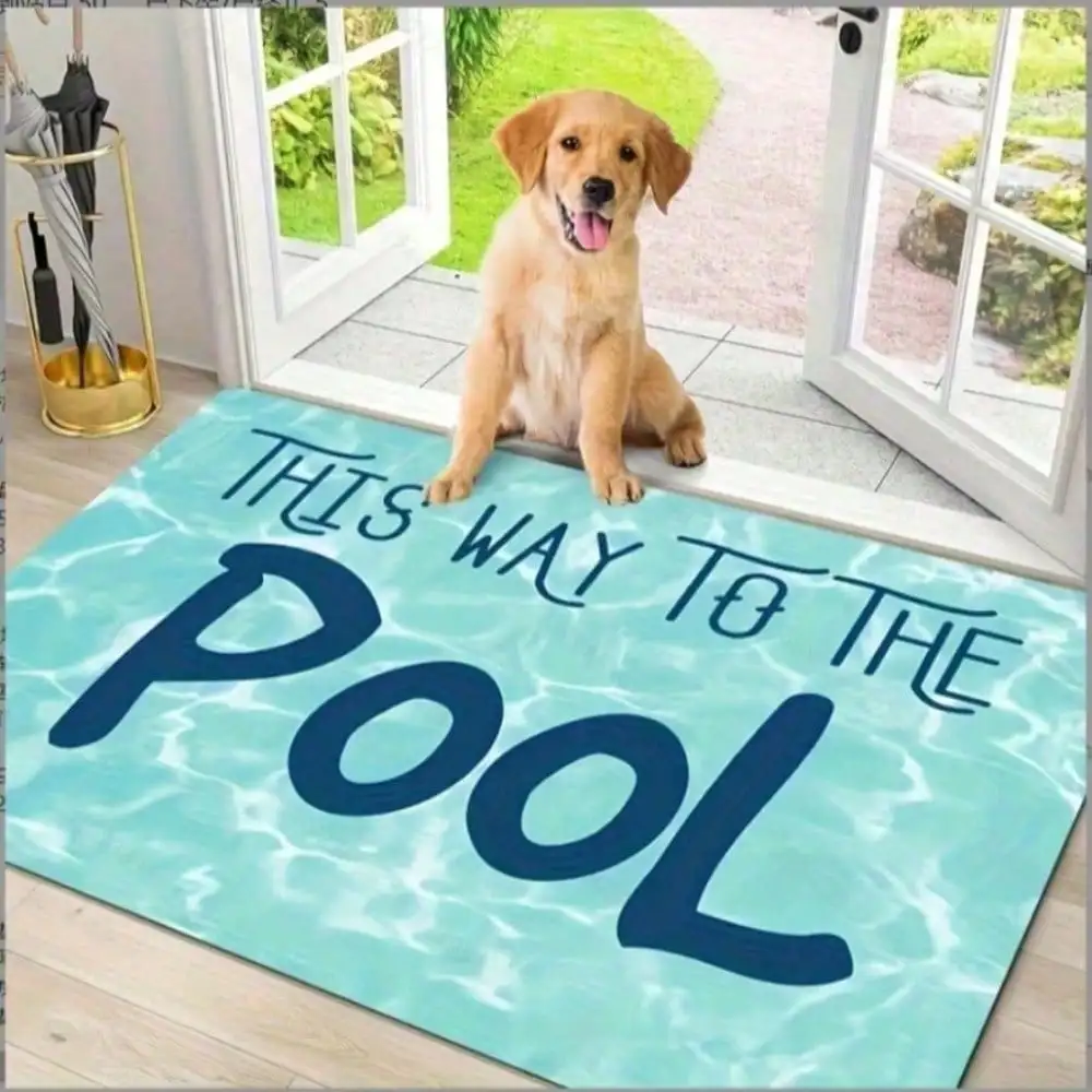 Summer swimming pool side welcome mat - Anti-slip flannel "water ingress area" design, machine washable
