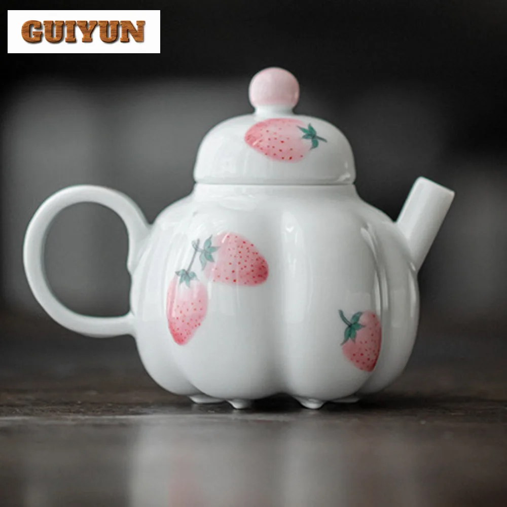 130ml Hand Drawn Strawberry Teapot Japanese Pumpkin Sketch Pot Chinese Tea Maker Kettle with Ball Hole Kung Fu Tea Cha Craft