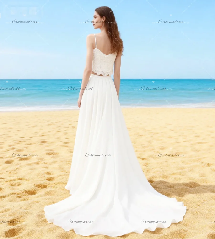 Destination Beach Boho Wedding Dress 2026 Spaghetti Straps Elopement Bohemian Bridal Dress Two Pieces Ethereal  Bride Dress Chic