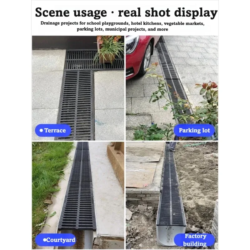 HDPE Concrete Drainage Channel Outdoor Road Construction Trench Drain With Press Stainless Steel Cover