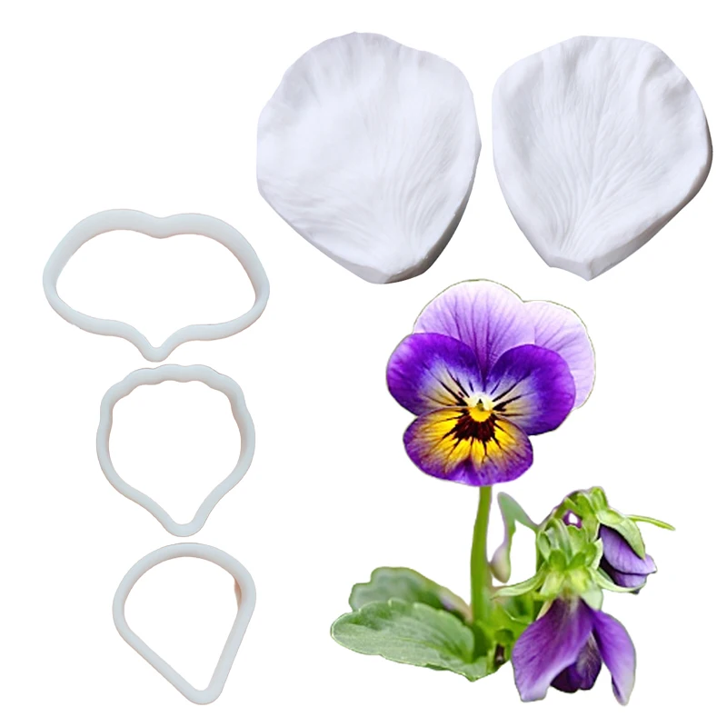 Pansy Petal Silicone Mold Veiner For Chocolate Sugar Clay Cold Porcelain Flower Candle Trinity Decorations Art Craft Moulds