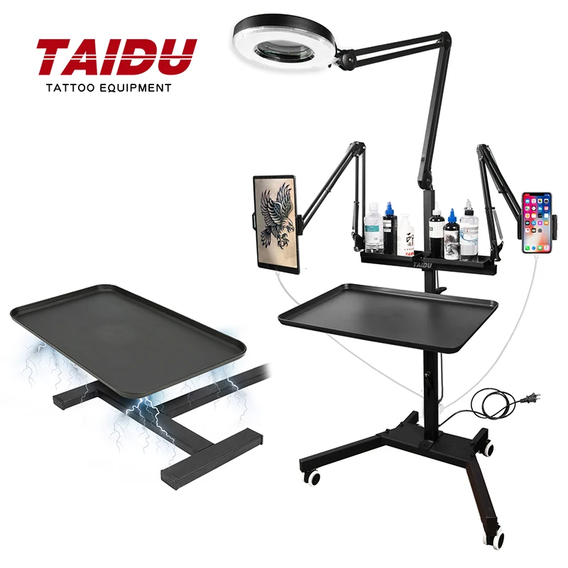 TAIDU Tattoo Work Station With Led Light 60w Foldable With Holder Work Table Tattoo With Tray Tattoo Table Tattoo Equipment