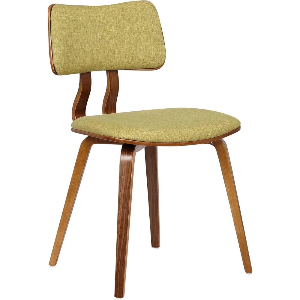 

Jaguar Mid Century Modern Dining Accent Chair for Kitchen Table Desk Vanity in Green Fabric and Walnut Wood Finish
