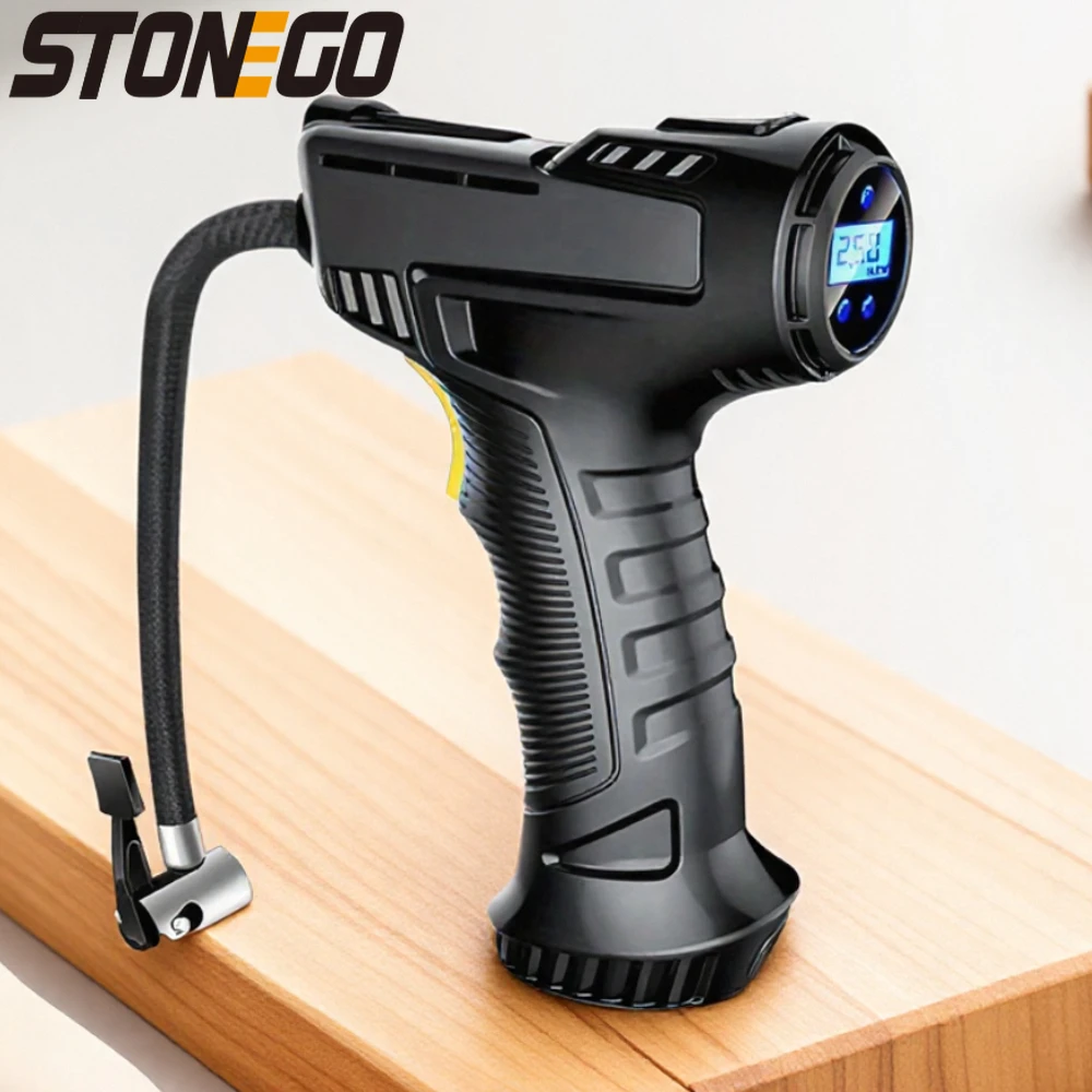 

Портативный беспроводной автомобильный насос для шин с USB-зарядкой, LED-подсветкой, дисплеем и автоматическим контролем давления