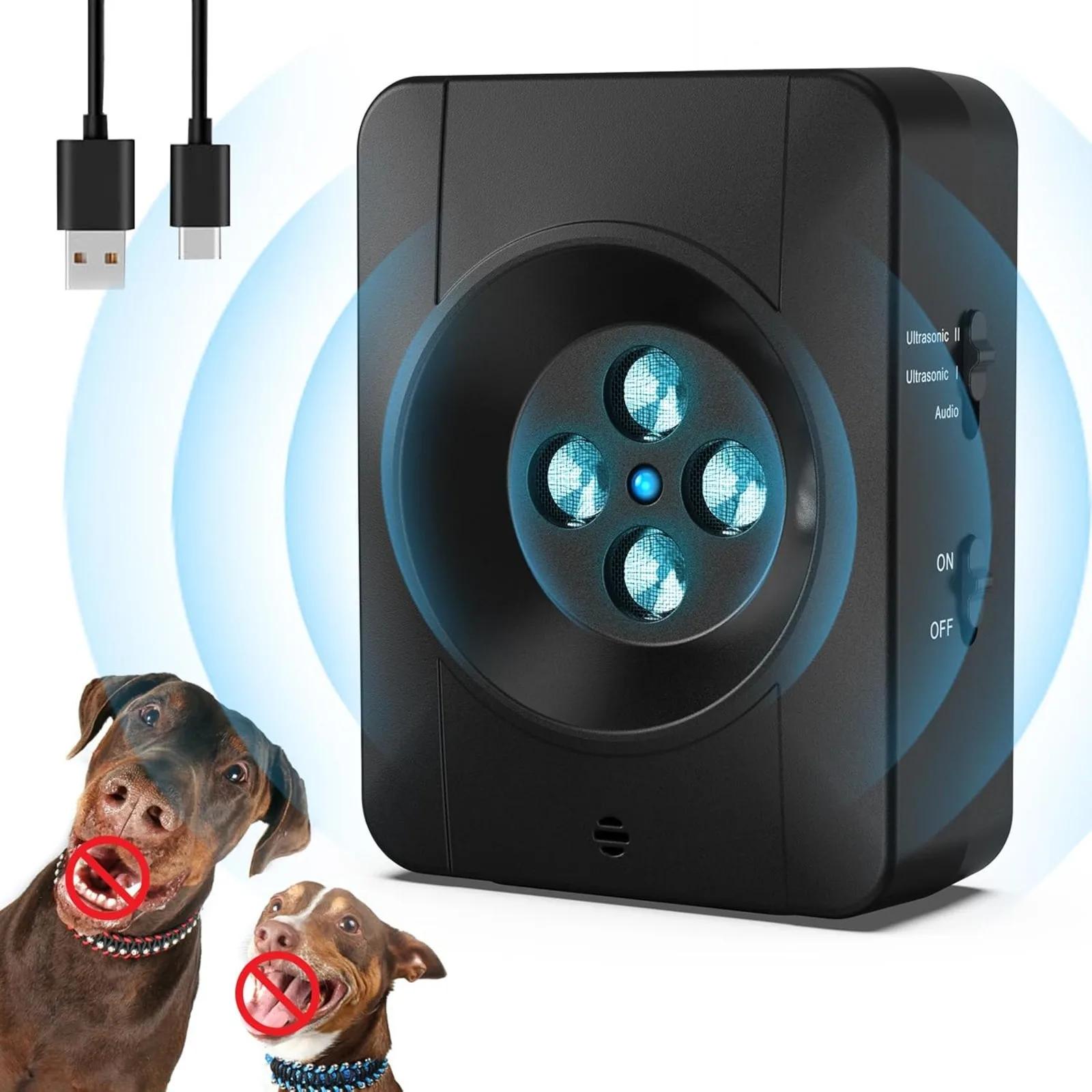 

Anti Barking Device for Dogs, 4 Powerful Transmitters Automatic Dog Barking Device, Rechargeable Dog Barking Deterrent Device