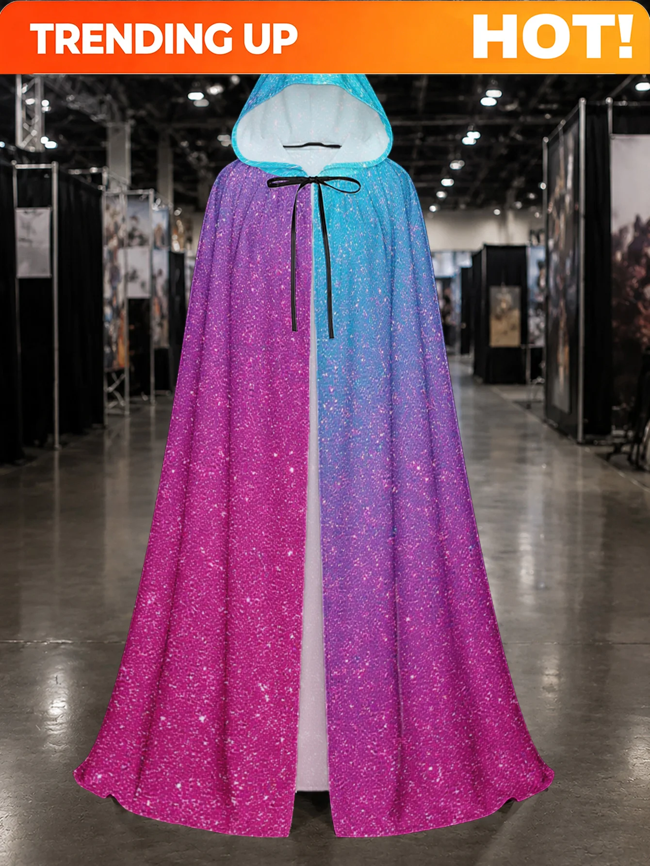 Customization 1pc Full-Length Hooded Cape Costume Cloak With Glittery Blue & Pink Gradient Suitable For Men & Women, Oversized H