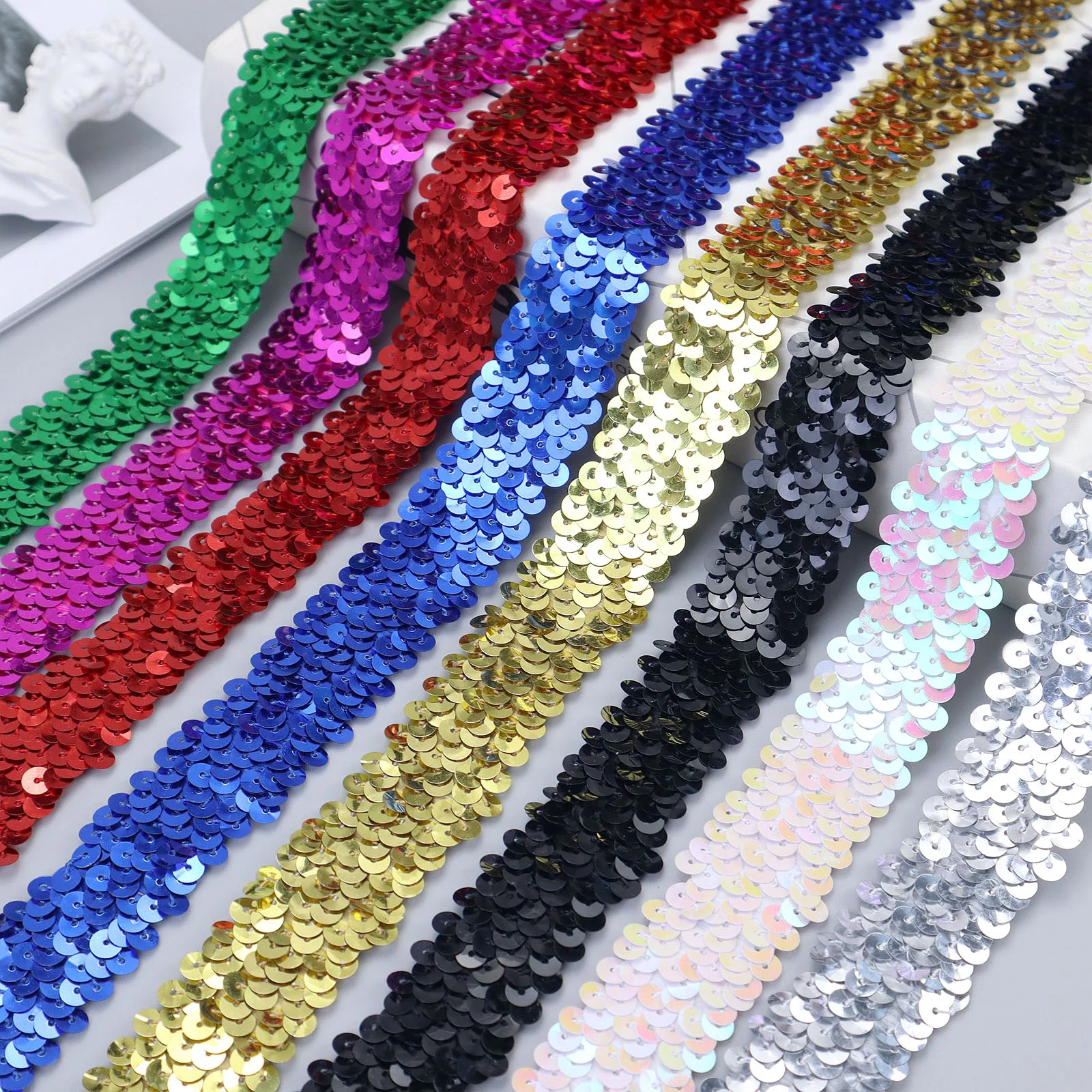 2 Yards Elastic Sequin Ribbon Glitter Stretch Trim for Sewing Dress Headband Supply