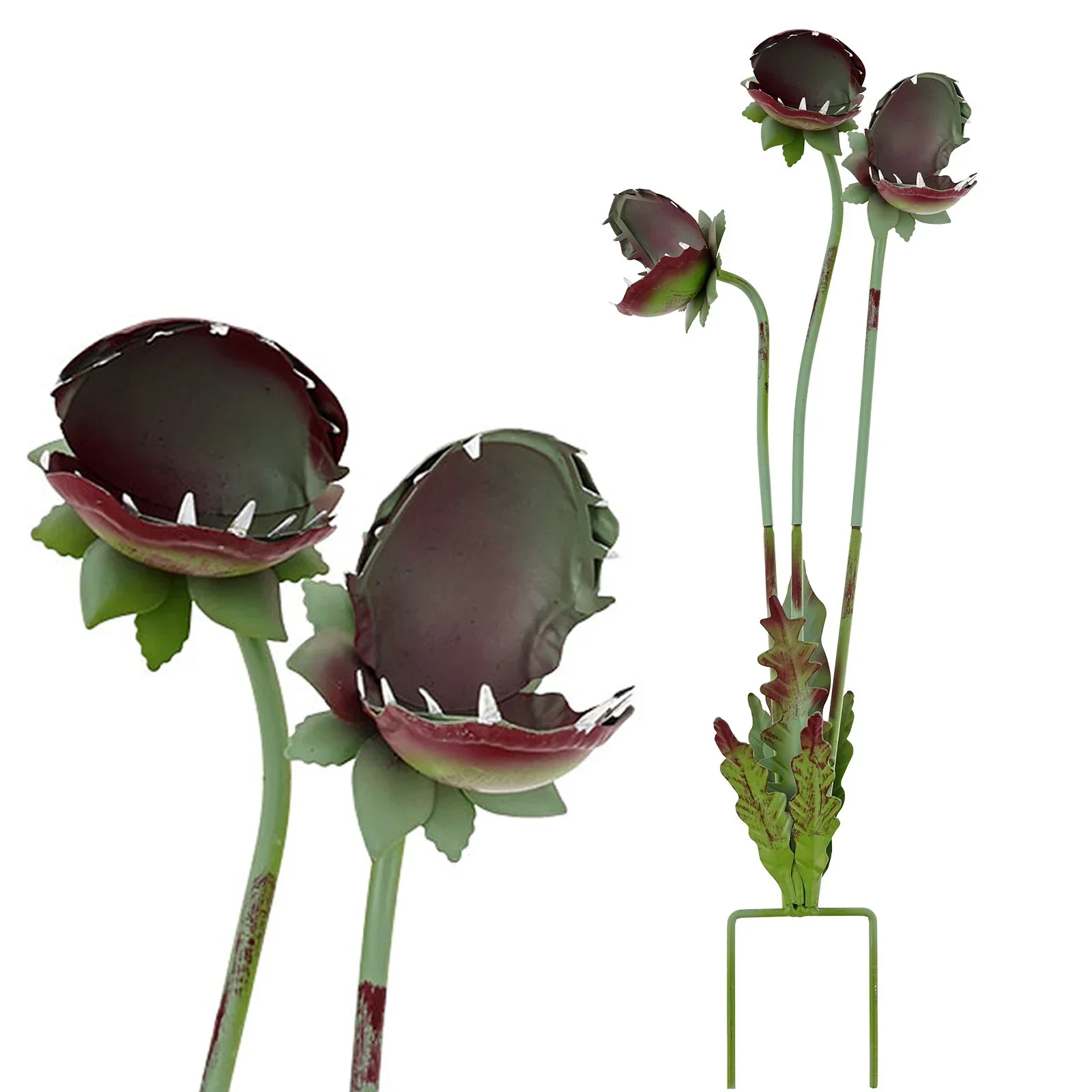 Metal Carnivorous Plant Garden Stake Sculpture Rust Resistant Weatherproof Whimsical Cannibal Flower Art Yard Lawn Decoration