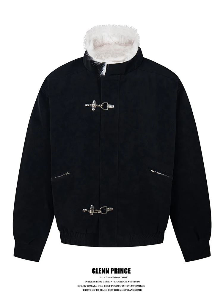 

GPstudio American Retro Airplane Bule Stand Collar Windproof Cotton Men's Trendy Brand Fur Collar Fce Lined Pilot Thie...