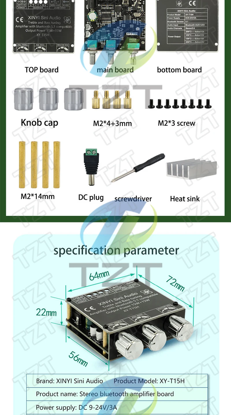 1/2 Stück XY-T15H Bluetooth 5.1 Digitaler Leistungsverstärker-Modul 15W+15W 2.0-Kanal Stereo-Verstärkerplatine für DIY Kabellose Lautsprecher – Detail 5