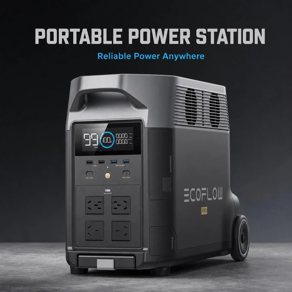 ECOFLOW Portable Outdoor Power Station, HD Display Multi Ports Wheeled Energy Supply for Camping Emergency