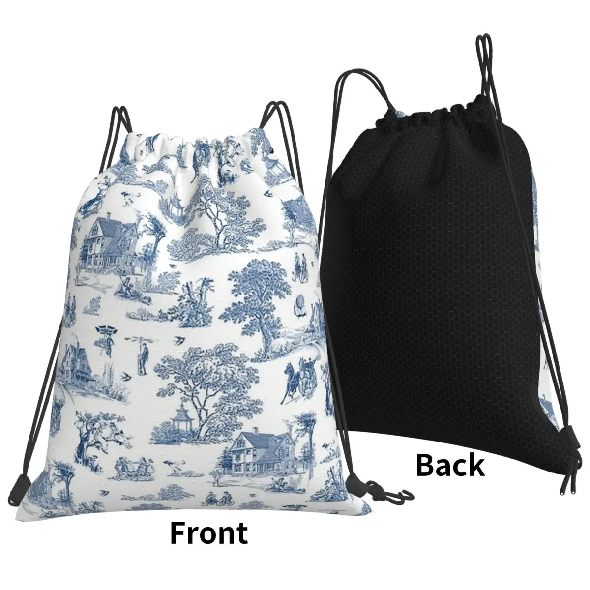Toile De Jouy French Motif Backpacks Fashion Drawstring Bags Sports Bag Book Bags for Travel School