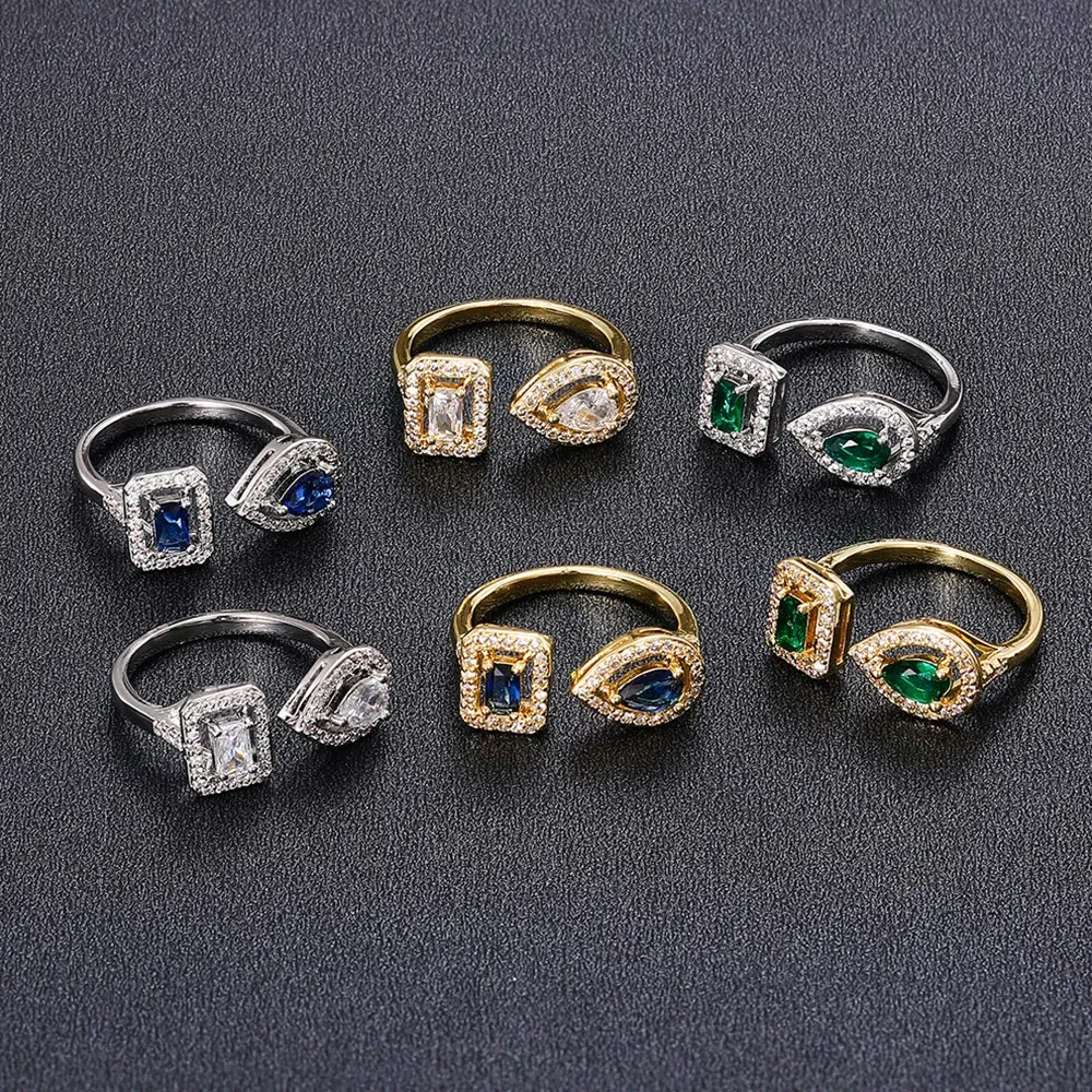 Huitan Geometrisch geformte Manschettenöffnungsringe für Damen, silberfarben/goldfarben, edler Zirkonia-Ring, Zubehör, Modeschmuck