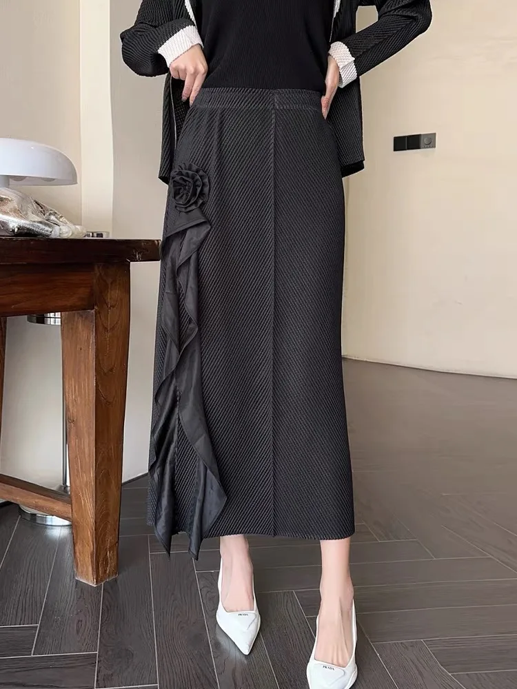 

Miyake Fish Scale Rose Irregular A-line Skirt Spring/Summer New High Waist Look Slim Versatile Solid Color Folded Half Skirt