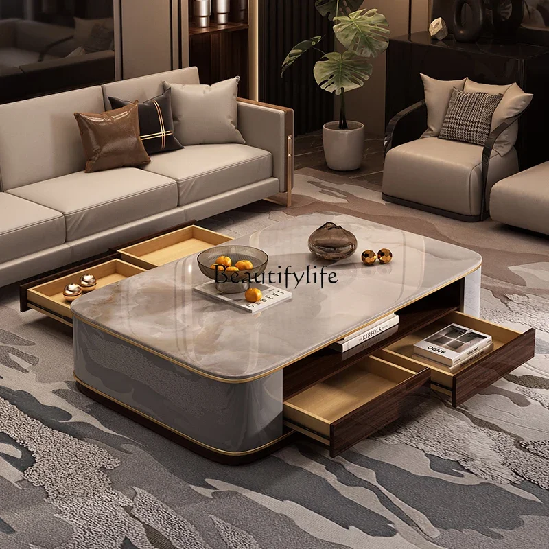 

yj58 Marble large coffee table light luxury high sense modern slate simple new coffee table