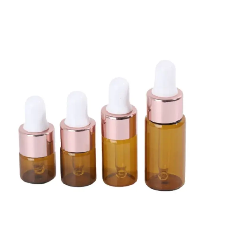 

50pcs Glass Dropper Bottle For Essential Oil Rose Gold Ring Clear Amber 1ml2ml3ml5ml Mini Empty Glass Sample Refillable Bottles