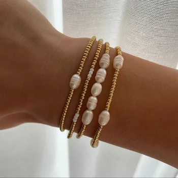 KKBEAD 여성용 천연 진주 팔찌 세트, 금도금 쥬얼리, Miyuki Pulseras Mujer 