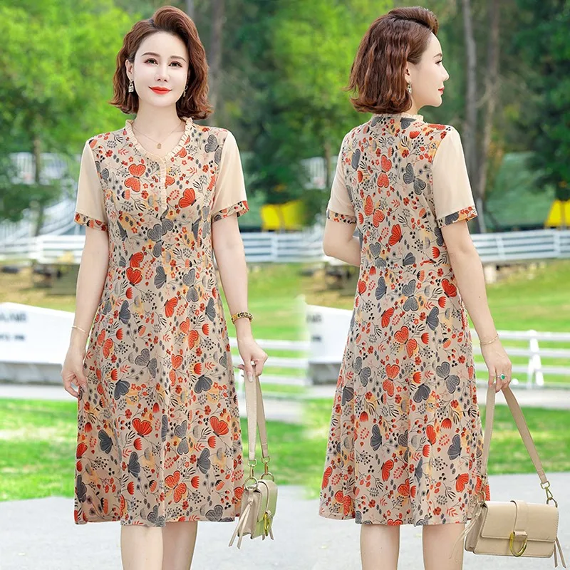 New Fashion Casual Summer Vintage Slim Dresses V-Neck Butterfly flowerl Elegant Party Dress Women Clothing