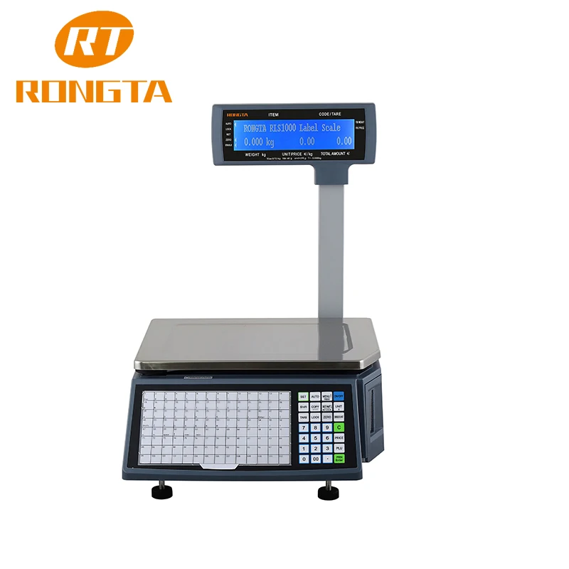 Rongta RLS1000 Two Line LCD Display Electronic Supermarket Weighing Scale Label Printing OEM/ODM Customizable 1g Accuracy 10000