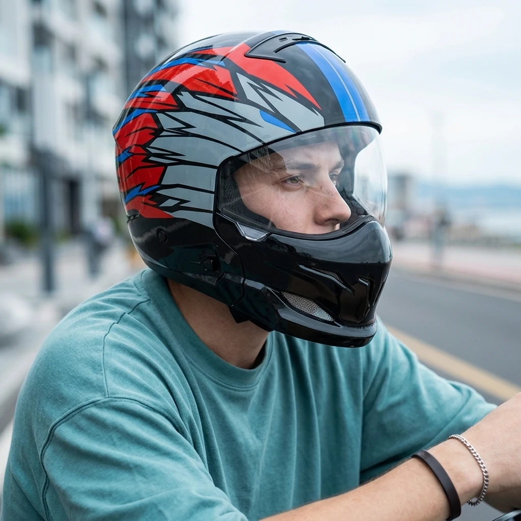 2026 Summer Retro Motorcycle Helmet Full Face Helmet for Electric Motorcycles, Unisex Scorpion Helmet, All-Season Combination Half Helmet with Indian Print