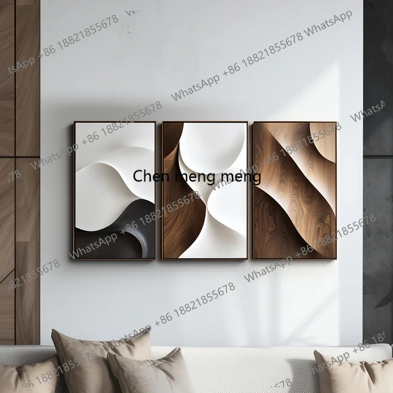 

Living room sofa background wall decorative painting abstract wood carving art installation painting