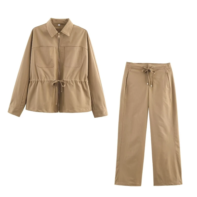 Cross-border Women's Clothing New European and American Style Design Sense Long-sleeved Top Wide-leg Pants Show Temperament Set
