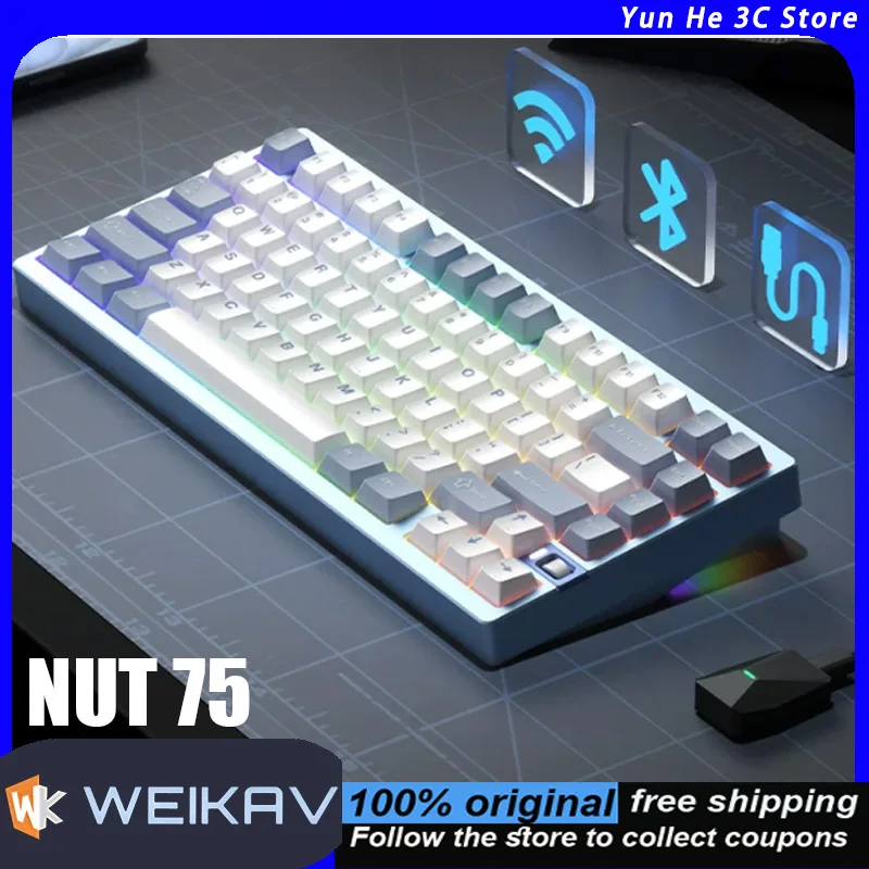 WEIKAV Nut75 Mechanical Keyboard Aluminum Alloy Wireless Bluetooth Three Modes Customizable Gaming Office PC Desktop Laptop