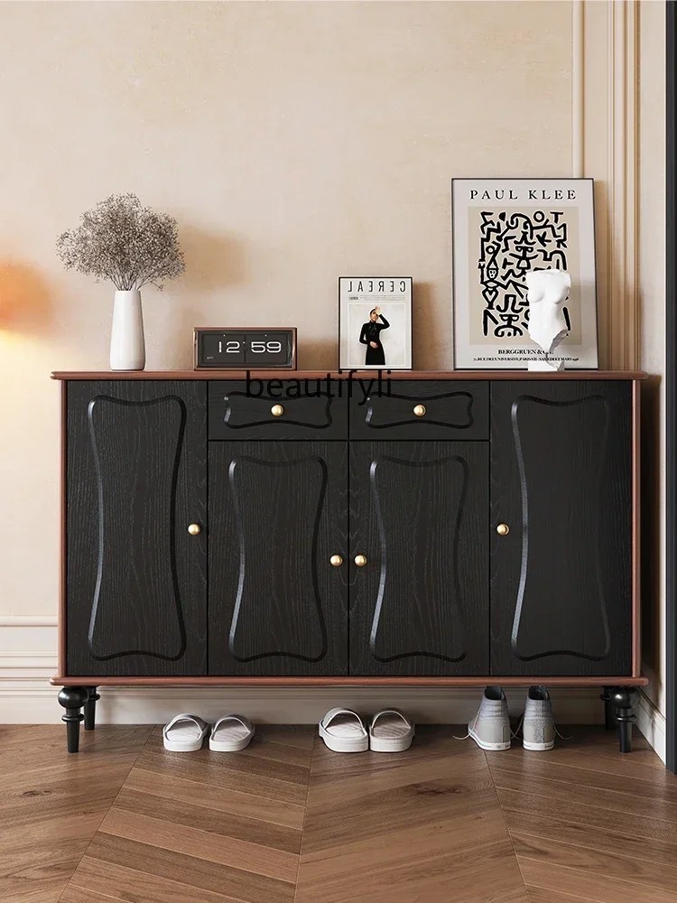 Q181  Black Shoe Cabinet Home Modern Minimalist Extremely Narrow French Style Locker Light Luxury Entrance Entrance Balcony A