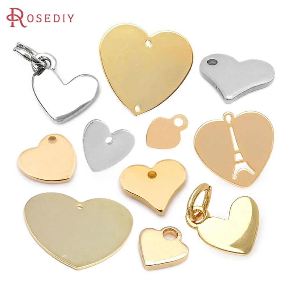 

18K Gold Color Brass Heart Shape Necklace Earrings Charms Pendants High Quality Diy Jewelry Accessories Making Materials