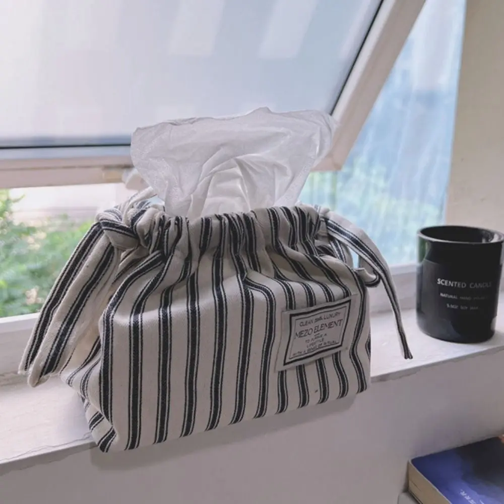 Simple Cotton Drawstring Tissue Bag Exquisite Retro Tissue Storage Box Korean Style Portable Car Napkin Box Kitchen