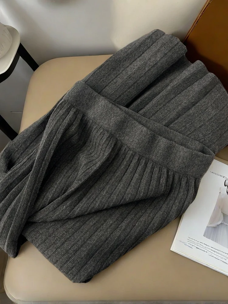 

Sweet Sle Knitted A-Line Midi Skirt Women's Autumn Winter Thiened Anti-Stain Gauze Pleated Skirts Casual Chic