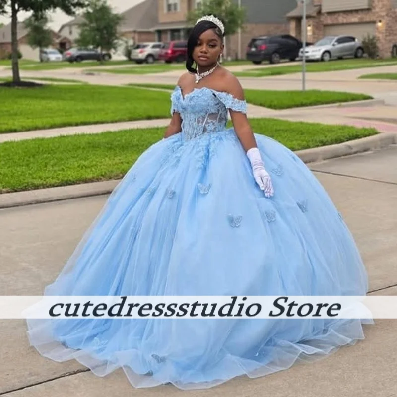 

Exquisite Light Blue Quinceanera Dresses 2025 Luxury Lace Applique African Princess Birthday Dress Vestido De 15 Anos Customized