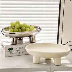 Cream fruit tray simple and luxurious dining table decoration three legged high legged snack tray storage tray