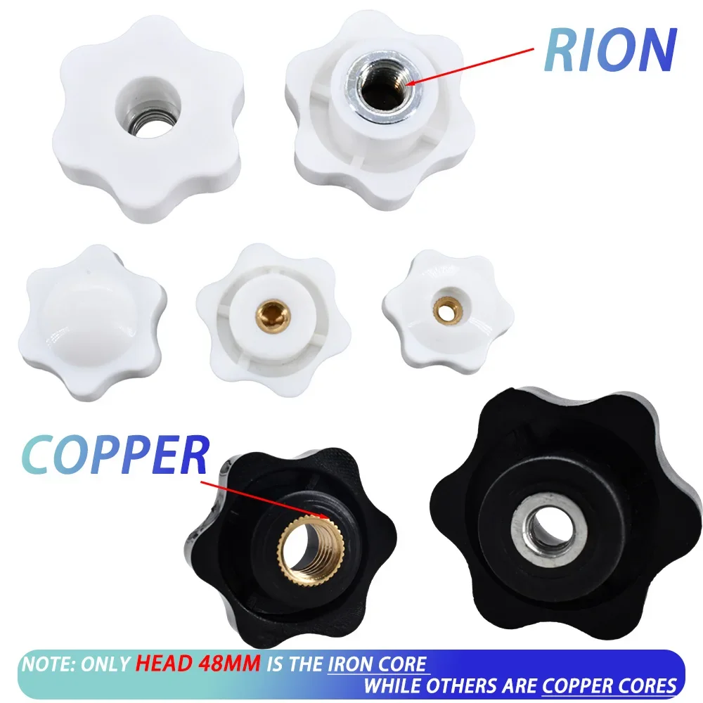 10/5/1Pcs Black White Plum Hand Tighten Torx Thumb Knob Nut Clamping Knob Handle Hand Mechanical Star Nuts M4 M5 M6 M8 M10 M12