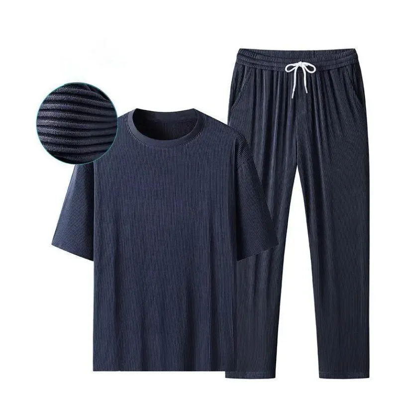 

Ice Silk Sports Set Men's Summer Thin Tracksuit Men Casual Long Pants Short Sleeve T-shirt Quick Drying Clothes Sets Clothes